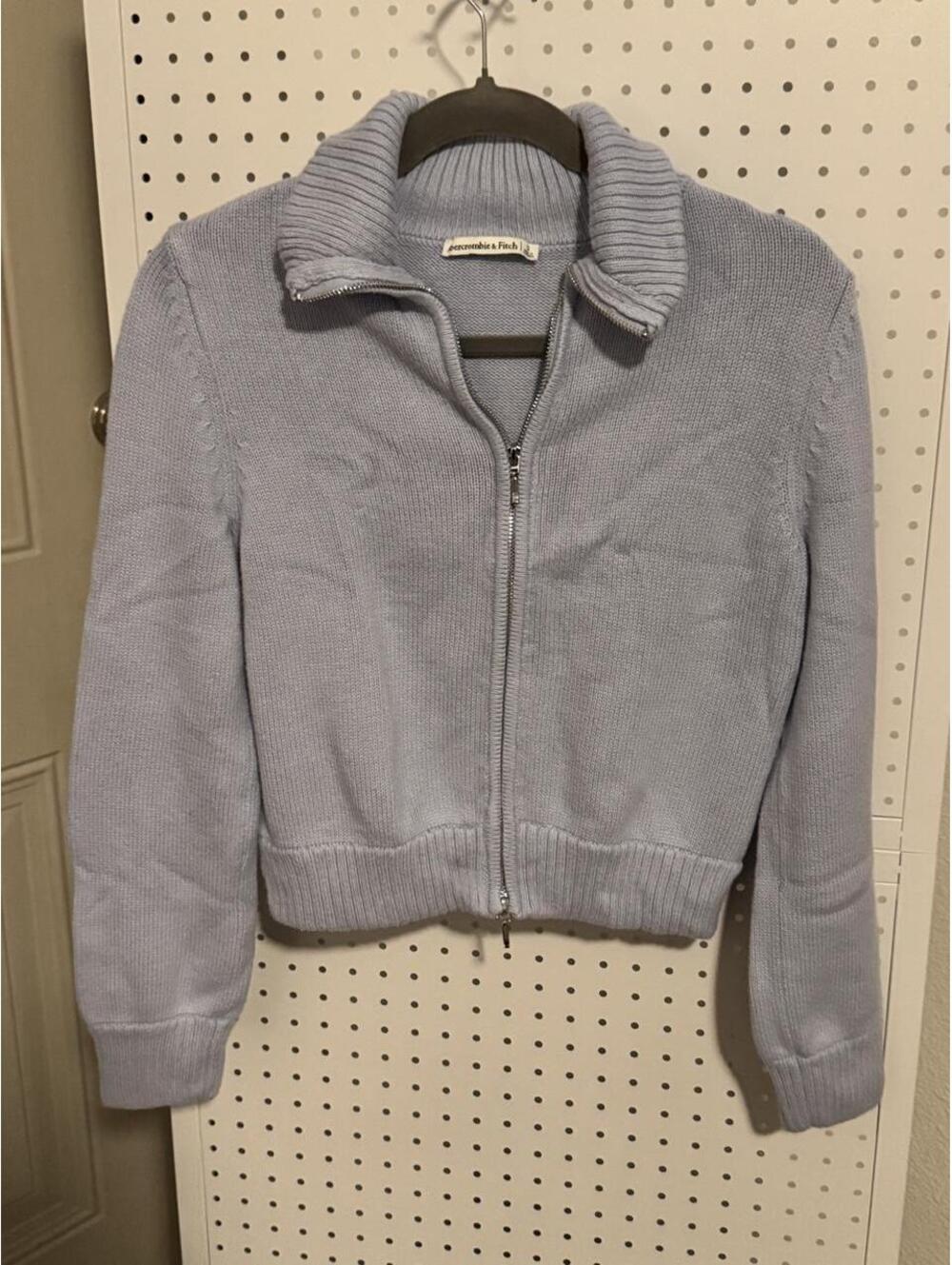 Abercrombie & Fitch Full Zip Knit Cardigan | Size Small | Baby Blue | Y2K